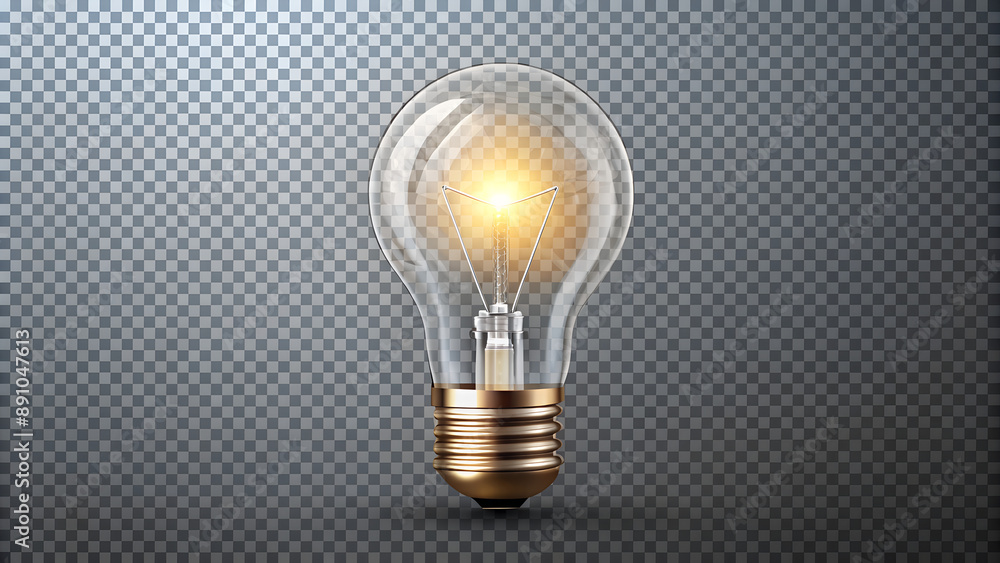 Glowing light bulb on transparent background with realistic details Glowing light bulb on transparent background with realistic details