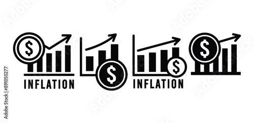 inflation money graph diagram icon symbol vector design black white color simple illustration collection set