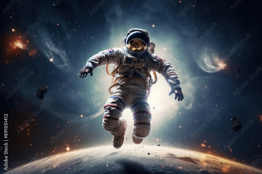 Fototapeta premium Astronomy adventure astronaut universe.