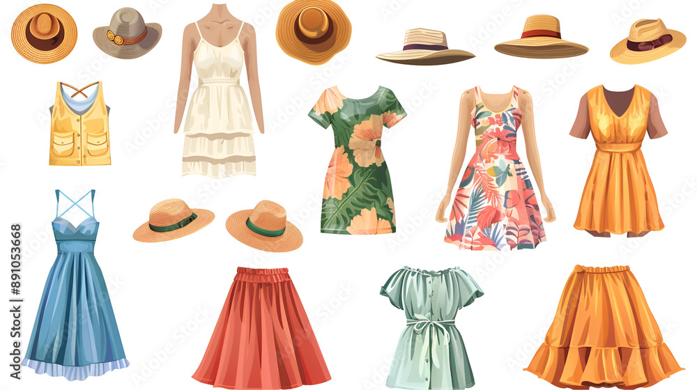Summer clothes and accessories set, isolated on a transparent background, perfect for fashion and lifestyle projects.. generated by Ai. Summer clothes and accessories set, isolated on a transparent background, perfect for fashion and lifestyle projects.. generated by Ai.