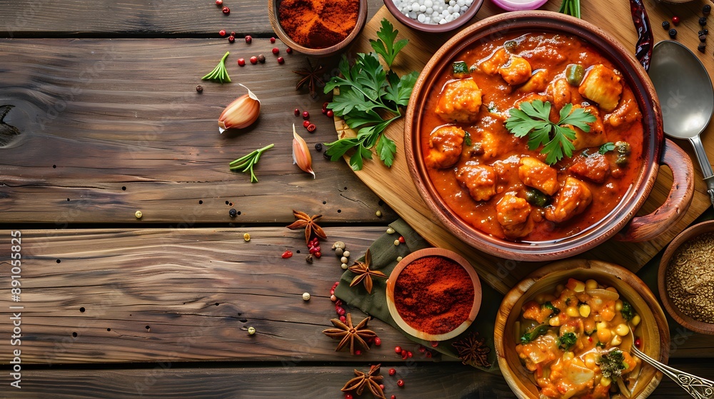 chicken tikka masala food on wooden background with spices chicken tikka masala food on wooden background with spices
