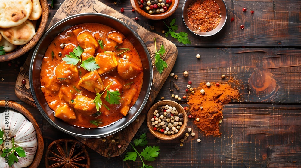 chicken tikka masala food on wooden background with spices chicken tikka masala food on wooden background with spices