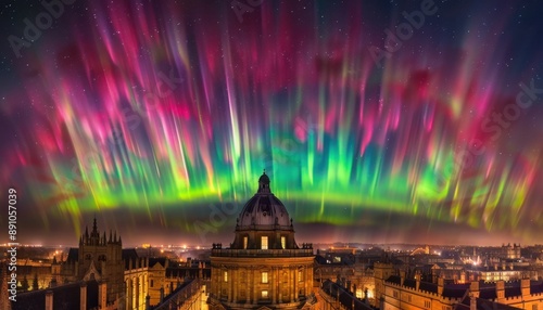 The Northern Lights Dancing Over Oxford's Radcliffe Camera at Night