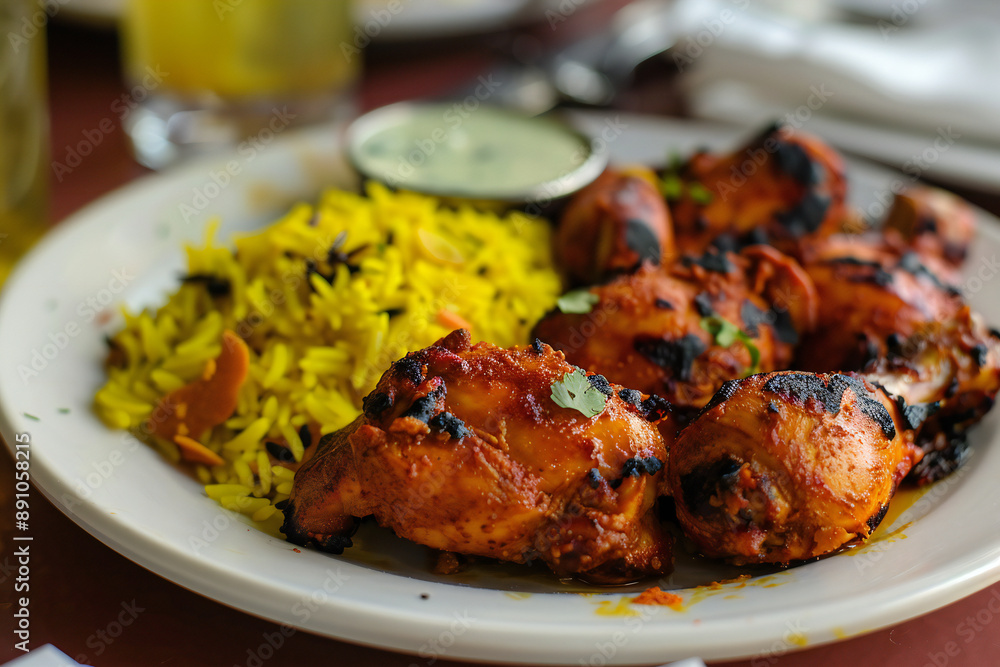 Delicious Tandoori Chicken with Spices and Rice: A Flavorful Indian Cuisine Dish Delicious Tandoori Chicken with Spices and Rice: A Flavorful Indian Cuisine Dish