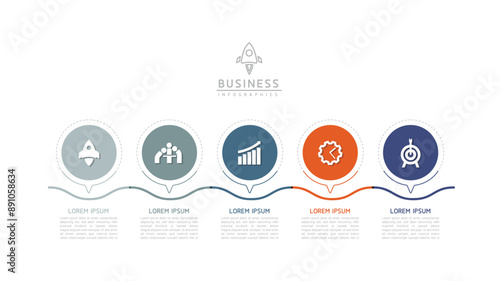 Vector infographic business presentation template with circular interconnection with 5 options.