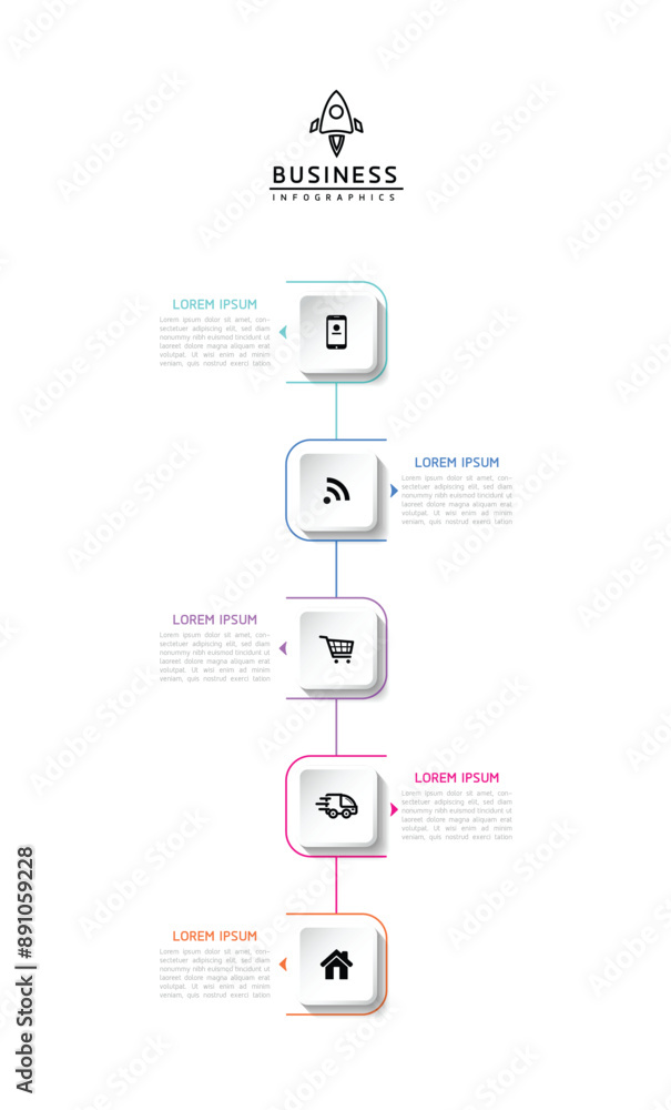 Obraz premium Vector infographic business presentation template connected with 5 options