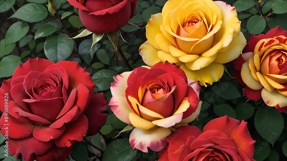 Naklejka premium rose with an extraordinary mix of yellow and red petals