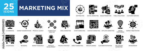 Marketing Mix, product, promotion, strategy, business, price icon set. icons collection. Simple vector illustration