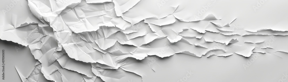 A white paper with a lot of rips and tears. The paper is torn in a way that it looks like a wave A white paper with a lot of rips and tears. The paper is torn in a way that it looks like a wave