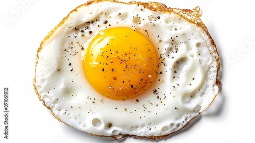 Close-up of a perfectly cooked fried egg with pepper seasoning 