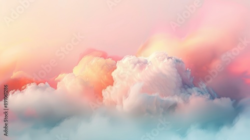 A colorful cloud filled sky with a pinkish hue. The sky is filled with fluffy clouds that look like they are made of cotton candy. The sky is a beautiful and serene scene that evokes a sense of calm