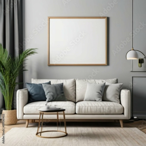 Modern Interior Background Empty Frame Mockup