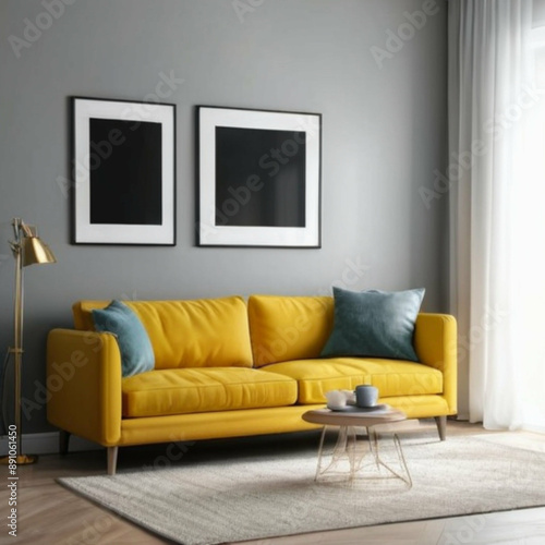 Modern Interior Background Empty Frame Mockup