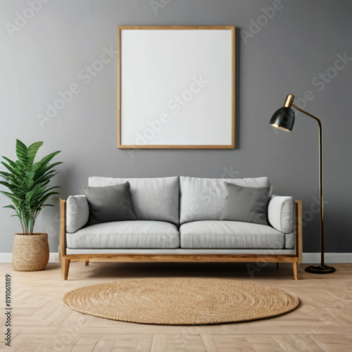 Modern Interior Background Empty Frame Mockup