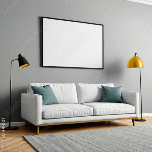 Modern Interior Background Empty Frame Mockup