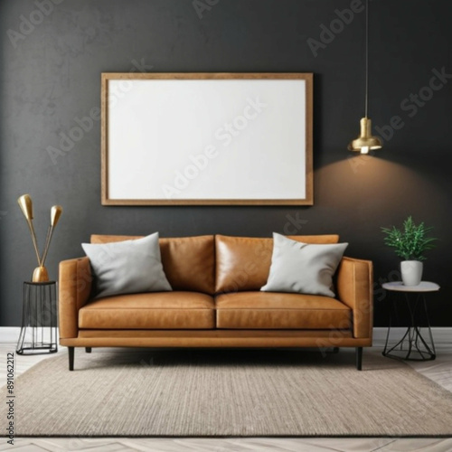 Modern Interior Background Empty Frame Mockup