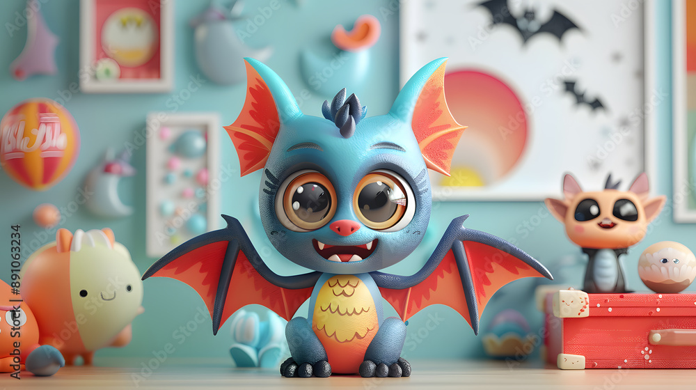 Fototapeta premium 3d illustration of cute pastel mythical bat for halloween background