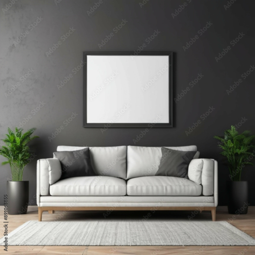 Modern Interior Background Empty Frame Mockup