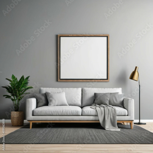 Modern Interior Background Empty Frame Mockup