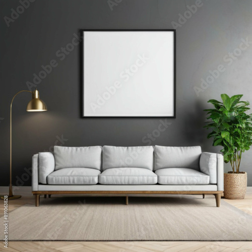 Modern Interior Background Empty Frame Mockup