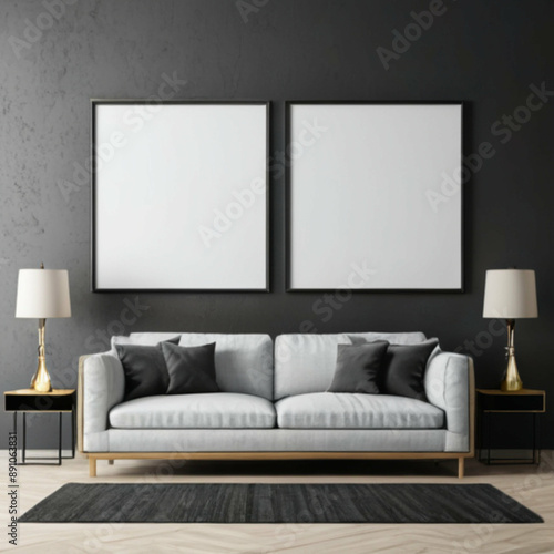 Modern Interior Background Empty Frame Mockup