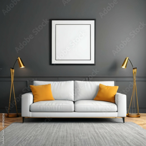 Modern Interior Background Empty Frame Mockup