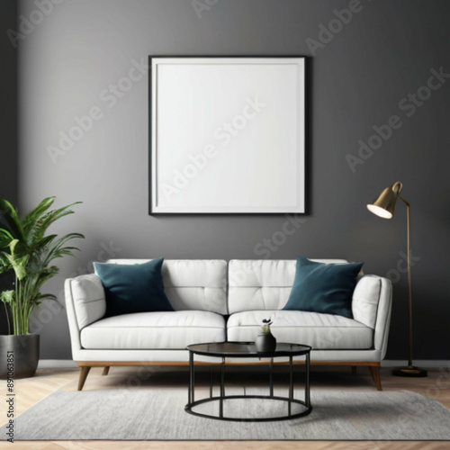 Modern Interior Background Empty Frame Mockup
