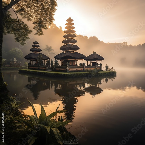 Wallpaper Mural Ancient pura ulun danu bratan, besakih or famous hindu temple and tourist in bali island at sunrise Torontodigital.ca