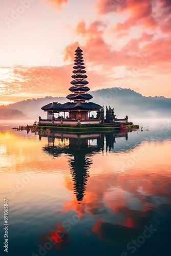 Wallpaper Mural Ancient pura ulun danu bratan, besakih or famous hindu temple and tourist in bali island at sunrise Torontodigital.ca