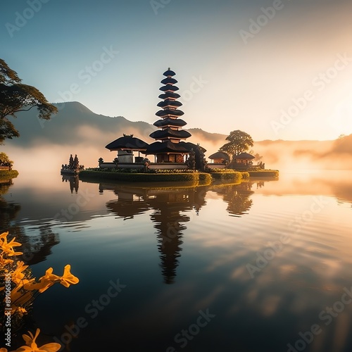 Wallpaper Mural Ancient pura ulun danu bratan, besakih or famous hindu temple and tourist in bali island at sunrise Torontodigital.ca
