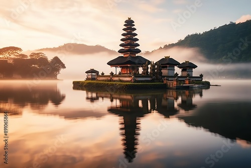 Wallpaper Mural Ancient pura ulun danu bratan, besakih or famous hindu temple and tourist in bali island at sunrise Torontodigital.ca