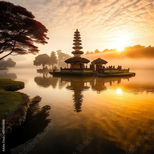 Wallpaper Mural Ancient pura ulun danu bratan, besakih or famous hindu temple and tourist in bali island at sunrise Torontodigital.ca