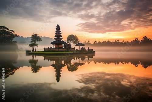 Wallpaper Mural Ancient pura ulun danu bratan, besakih or famous hindu temple and tourist in bali island at sunrise Torontodigital.ca