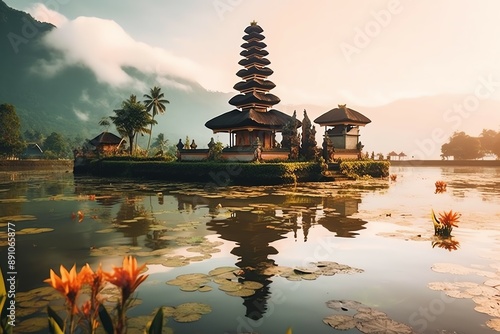 Wallpaper Mural Ancient pura ulun danu bratan, besakih or famous hindu temple and tourist in bali island at sunrise Torontodigital.ca