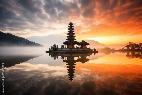 Wallpaper Mural Ancient pura ulun danu bratan, besakih or famous hindu temple and tourist in bali island at sunrise Torontodigital.ca