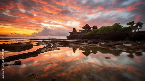 Ancient pura ulun danu bratan, besakih or famous hindu temple and tourist in bali island at sunrise