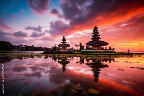 Wallpaper Mural Ancient pura ulun danu bratan, besakih or famous hindu temple and tourist in bali island at sunrise Torontodigital.ca