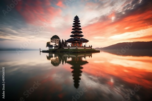Wallpaper Mural Ancient pura ulun danu bratan, besakih or famous hindu temple and tourist in bali island at sunrise Torontodigital.ca