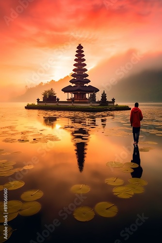 Wallpaper Mural Ancient pura ulun danu bratan, besakih or famous hindu temple and tourist in bali island at sunrise Torontodigital.ca