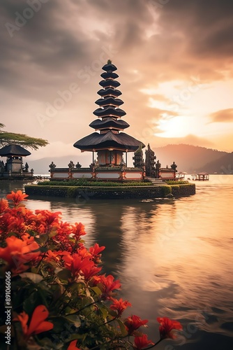Wallpaper Mural Ancient pura ulun danu bratan, besakih or famous hindu temple and tourist in bali island at sunrise Torontodigital.ca