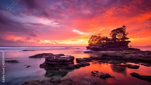 Ancient pura ulun danu bratan, besakih or famous hindu temple and tourist in bali island at sunrise