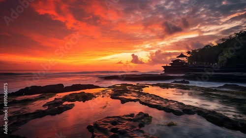 Ancient pura ulun danu bratan, besakih or famous hindu temple and tourist in bali island at sunrise