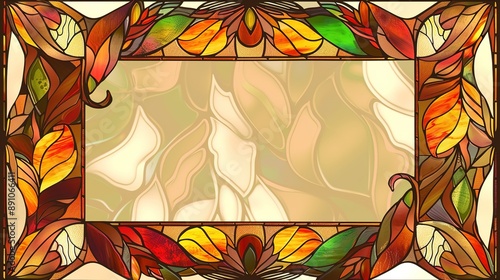 Art Nouveau Style Stained Glass Photo Frame Featuring a Bird Feather Pattern, Symmetrically Designed Horizontally and Vertically, Showcasing Elegant and Ornate Details photo