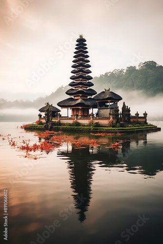 Wallpaper Mural Ancient pura ulun danu bratan, besakih or famous hindu temple and tourist in bali island at sunrise Torontodigital.ca