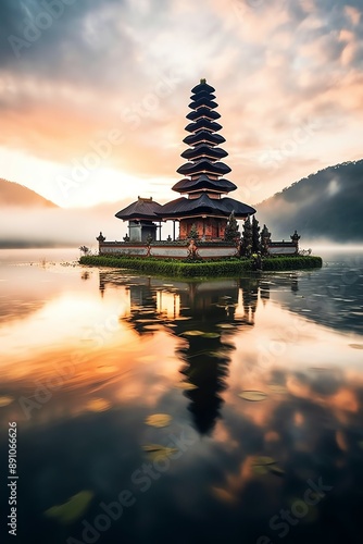 Wallpaper Mural Ancient pura ulun danu bratan, besakih or famous hindu temple and tourist in bali island at sunrise Torontodigital.ca
