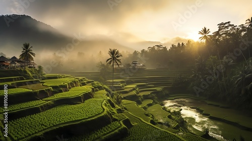 Ancient pura ulun danu bratan, besakih or famous hindu temple and tourist in bali island at sunrise