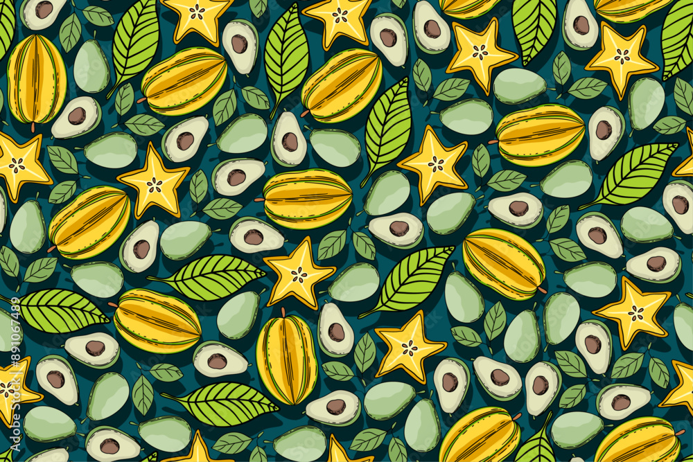 seamless pattern star fruit and avocado vector drawing seamless pattern star fruit and avocado vector drawing