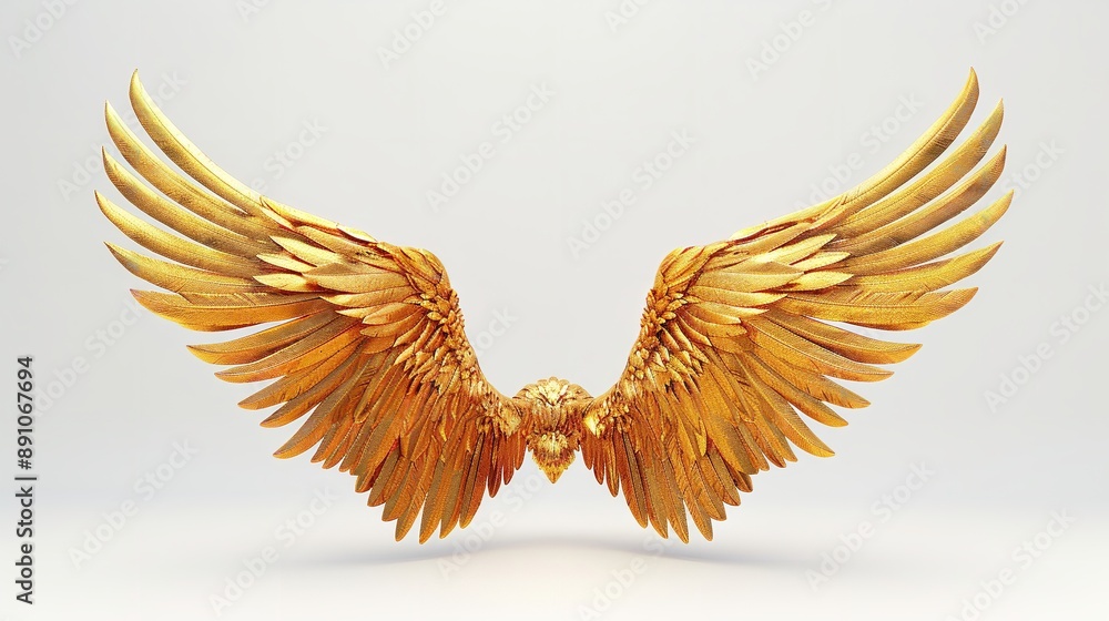 Fototapeta premium 3d golden angel wings isolated on white