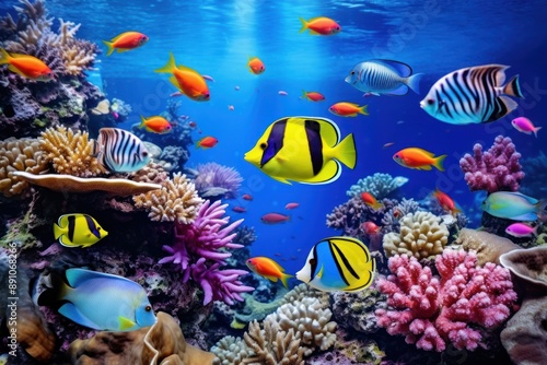 Fishes on coral reef aquarium nature sea. photo