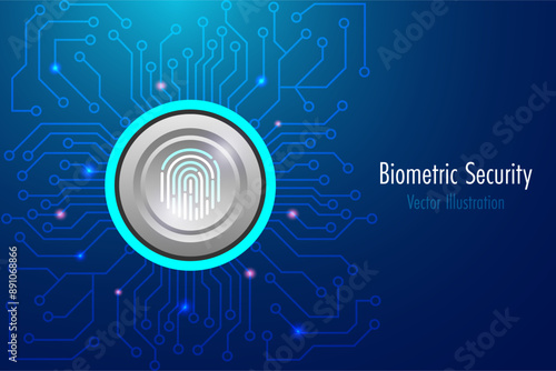 Fingerprint biometric scanning on digital button, identification to access business data. Cyber security and data protection technology on digital crime, security system innovation technology. vector